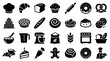 © Iconique Studio - Collection of baking icons representing various pastries, tools, and bakery items for culinary themes and food service