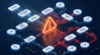 © Ferry - Artificial intelligence system architecture diagram with glowing warning symbol representing software errors, model drift, and system security failure risks