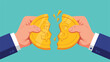 © Siam - Two corporate hands breaking a large gold coin apart to represent financial division and profit sharing or potential business loss.