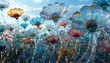 © Володимир Виповський - Colorful glass flowers in a garden under a bright sky during daylight hours