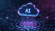 © SYCREATION - Cloud and edge computing technology data transfer concept. A large cloud icon is in the center, Ai Brain Cloud Big data, network, Science and futuristic ai cloud background concept.