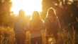 © ai_artist - A group of friends walking together in a serene natural setting during a beautiful sunset
