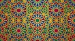 © tholib - A vibrant, colorful geometric pattern featuring intricate floral designs with red, blue, green, yellow, and orange hues