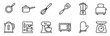 © Sophia - Kitchen utensils and appliances outline icons set featuring various cooking tools and electronic devices for modern home kitchens.