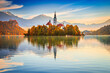 © ecstk22 - Bled, Slovenia. Autumn golden colors surrounding iconic Lake Bled