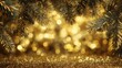 © Artittaya - Beautiful Christmas Background with Golden Bokeh Lights and Evergreen Pine Branches for Festive Celebrations and Events