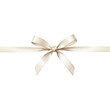 © vizual - meticulously rendered watercolor illustration of a thin, lustrous cream silk ribbon bow, flat lay, isolated on transparent background, commercial use, high-end celebration design concept