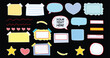 © Mst - Hand Drawn Speech Bubbles, Labels, Arrows and Decorative Elements Set. Doodle Speech Bubble and Label Set with Arrows, Stars and Frames. Sketch Style UI Elements Pack. Vector Illustration.
