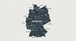 © Ageng - Detailed map of Germany showing federal states and major cities labeled clearly in white, presented in a minimalist, modern, and flat design style against a neutral background.
