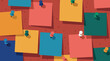 © supplement - Colorful sticky notes pinned on cork bulletin board