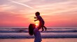 © MDMONIR - Silhouette of a mother lifting her child at sunset on a beach mother's day background wallpaper poster banner download 2026 2027