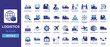© Sultan - Logistics icon set including cargo delivery, warehouse pallet, forklift, courier, express shipping, global distribution, tracking map, and industrial shipping icons.
