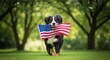 © MDRamjan - Patriotic bernese mountain dog with american flag celebrating labor day weekend us pride