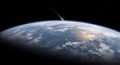 © mlangsen - Meteorite entering Earths atmosphere above the planets surface.