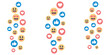 © Alamin by vision 2 - Love Like Emoji Vector, hearts stream doodle pattern, social media reaction icons, colorful internet background, celebration feedback, falling bubble comment, confetti sticker set