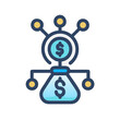 © Sharuzzaman - Money bag with distribution network, financial growth and investment concept isolated on black
