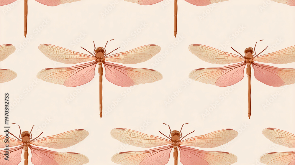 Seamless pattern of delicate dragonflies with soft pastel wings on ...