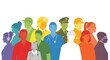 © Sikder - A group of people in different professions standing together in colorful silhouettes on white background