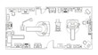 © Yasith - Detailed schematic floor plan of a modern medical research and diagnostic facility, illustrating advanced equipment and lab layout