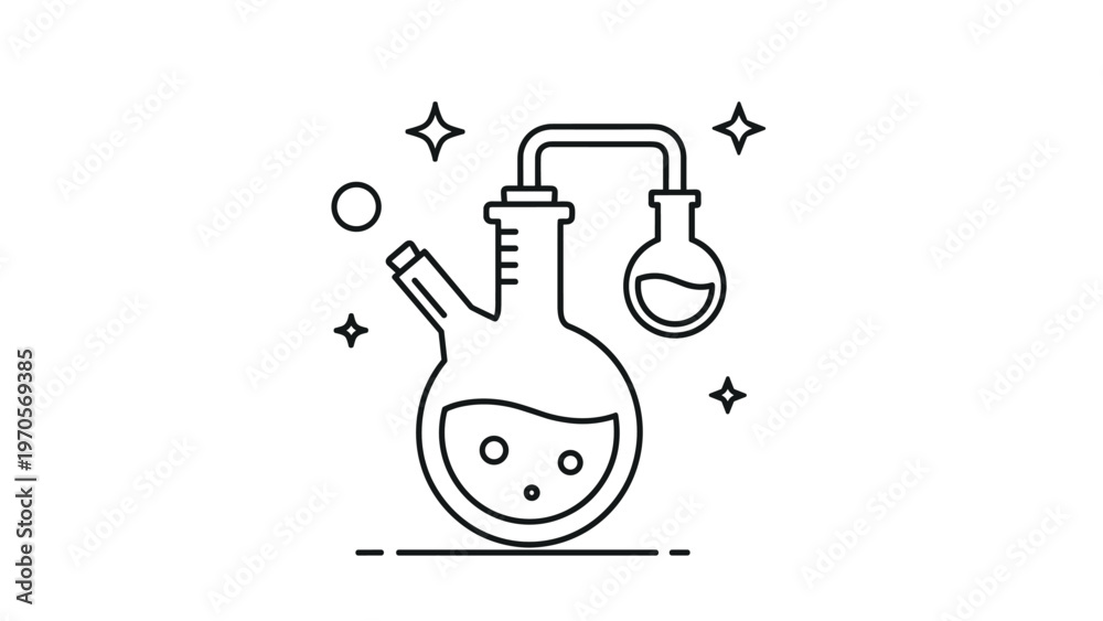 Chemical laboratory equipment icon with a large flask connected to a ...
