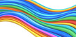 © Rozzie - Fundo abstrato vibrante com linhas onduladas coloridas em tons de arco-íris, criando um design dinâmico e moderno para diversos projetos gráficos.