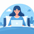 © Penguin Daily - Focused young woman typing on a laptop while relaxing comfortably in bed, illustrating the convenience and comfort of remote work in a modern digital age