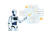 © Imran - Advanced white robot uses its hand to point at several digital task checklists with checked boxes on a blue background.