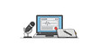 © Hartati - Laptop with microphone and notebook.