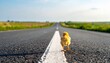 © くろねこ - ヒヨコが道路を歩いている後ろ姿の写真