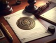 © Caren - Legal Document with Seal and Accessories on Wooden Desk.