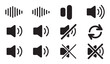 © Md - Audio sound volume control icons collection including speaker waves mute toggle and replay loop button set.