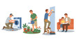 © Edy_ssntt - father repairing machine home maintenance vector illustration