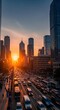 © jnt - Busy city street at sunset hour.