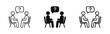 © ICONS FOR YOU - Two People Discussing with Question Mark Speech Bubble Icon Set, Representing Communication and Inquiry. Problem Solving.