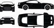 © MdMarijul - Black Silhouette Sports Car In Multiple Views Front Rear Side Top And Perspective Keywords: car, sports, coupe, vehicle, automobile, black