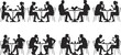 © MdMarijul - Silhouettes of people sitting at tables in cafes or restaurants, engaged in various activities vector