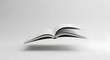 © narumiaegis - A weightless open book elegantly floats mid-air in a serene minimalist monochrome setting, symbolizing boundless knowledge, imagination, and the freedom of thought