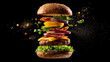 © Jhati - A delicious deconstructed burger floats dramatically in air.