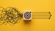© GOPAL MONDAL - Simplifying Complexity: The image features a visual metaphor, a tangled mass of lines transforming into focused, direct paths towards a clear target, symbolizing the process of simplifying complexity.