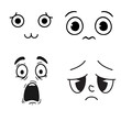 © Taiba - Set of four cute, large-eyed character faces in a 'Kawaii' or anime style, showing different moods: innocent, staring, terrified (scream), and deeply saddened.