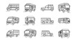 © Nayem - Collection of vehicle line icons including cars trucks and vans