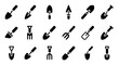 © Charlie - Gardening tool icons, garden equipment symbols, 20 black silhouette graphics, gardening tools set, vector icons