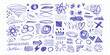 © LanaSham - Massive isolated blue pen chaos scribbles set. Hand drawn abstract rough shapes, strokes, spirals and zigzags on grid. Vector dirty doodle elements collection for grunge overlay and typography.