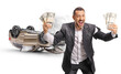 © Ljupco Smokovski - Happy businessman holding money after a car accident