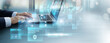 © Theyone - Businessman using laptop to analyze and control information security data. data protection dashboard, cybersecurity system, risk management, secure network concept