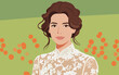 © hakule - Woman stands in a field with orange flowers during daylight, showcasing her smile and stylish outfit