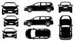 © Khathillu - Car Silhouette Set: Front, Side, Top Views of Station Wagon