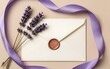 © joeycheung - Lavender sprigs and purple ribbon frame a sealed envelope evoking
