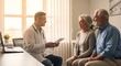 © Kbar - Healthcare provider delivers important medical advice to an elderly couple during a significant health event, with a blurred background and accessible copy space