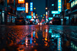 © 소라 김 - 비 내린 뒤의 젖은 아스팔트와 네온사인 (도시/야경)